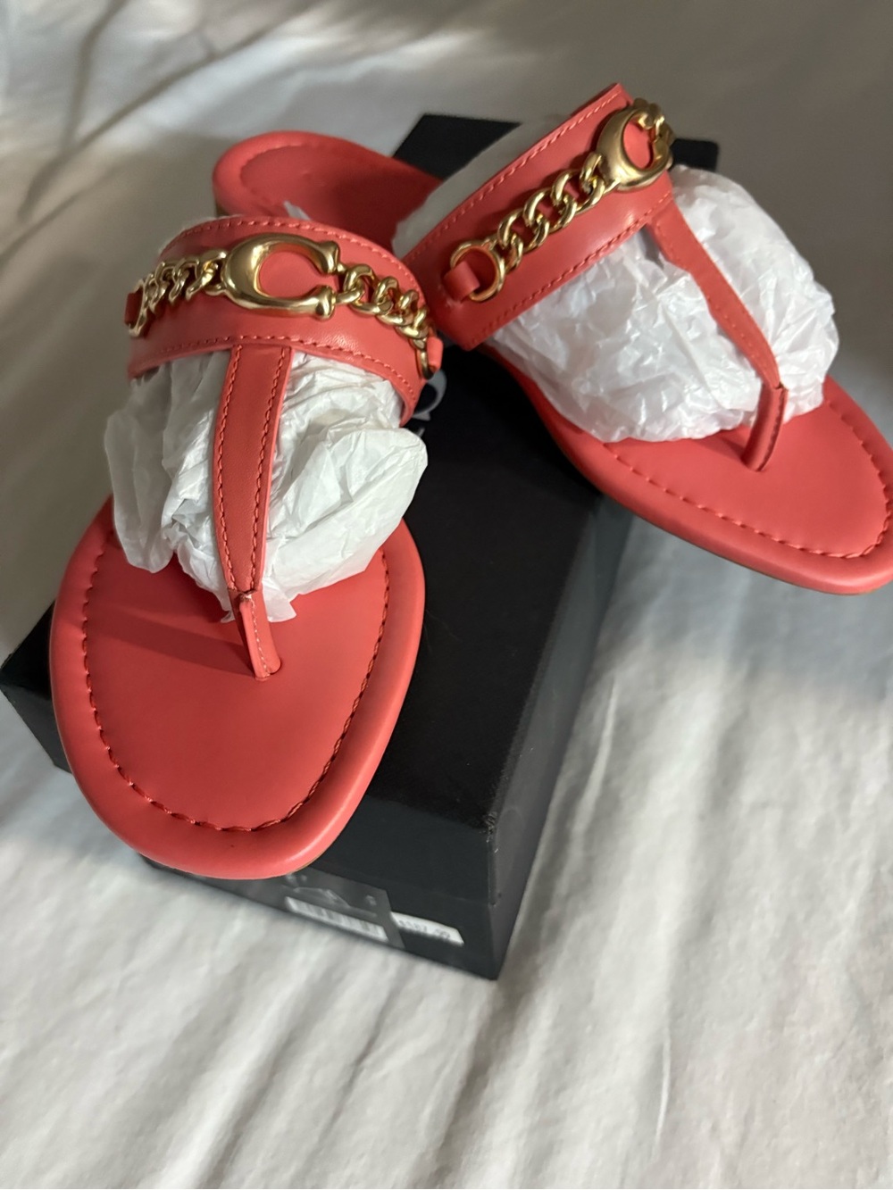 Coach Coral Gold-Chain Thong Sandals